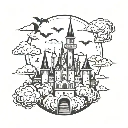 Moon Castle Bats Clouds Forming The Shape