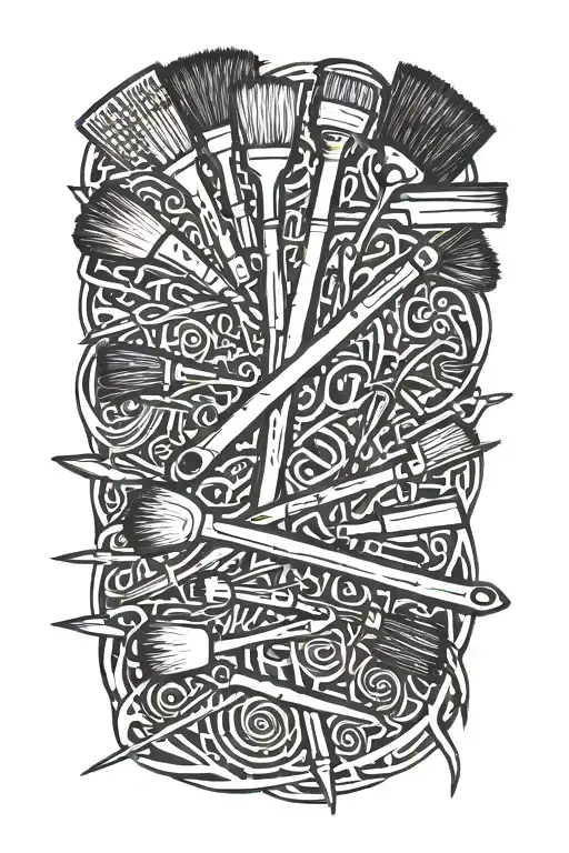 Art And Paint Brushes With Dad