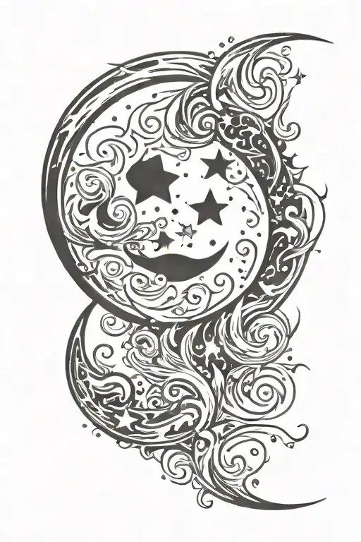 Moon With Stars And Flames