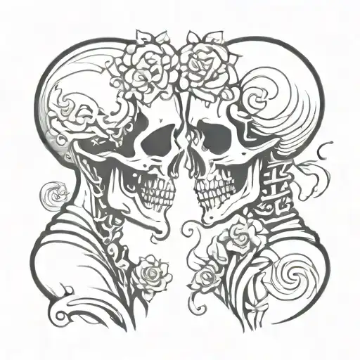Getting Married Skull Couple Facing Each Other