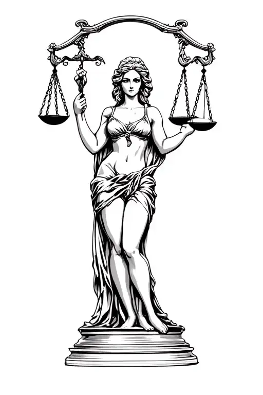 Stading Sexy Lady Of Justice Holding Scales Of Justice In One Hand