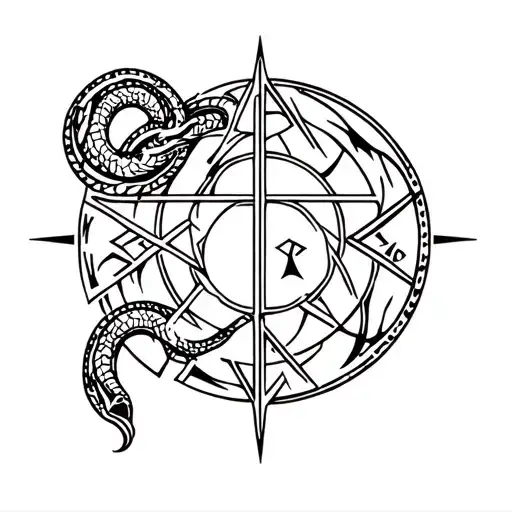 Nordic Runes With The World Serpent Along The Left Side