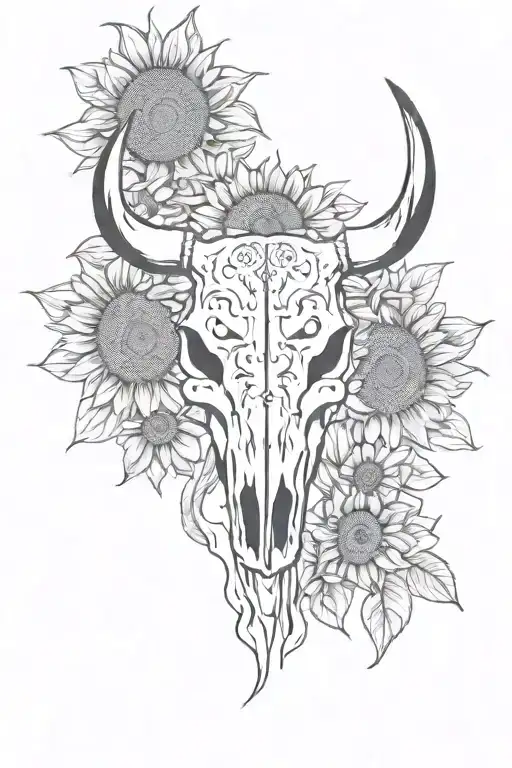 Longhorn Skull With Sunflowers
