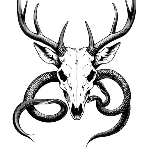 Deer Skull With A Horned Snake
