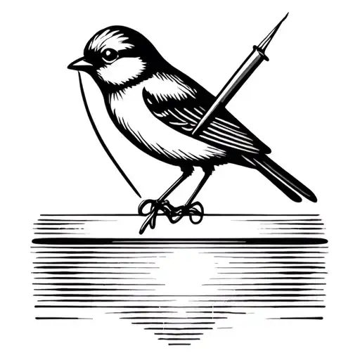 Thread Attached To A Needle And A Bird