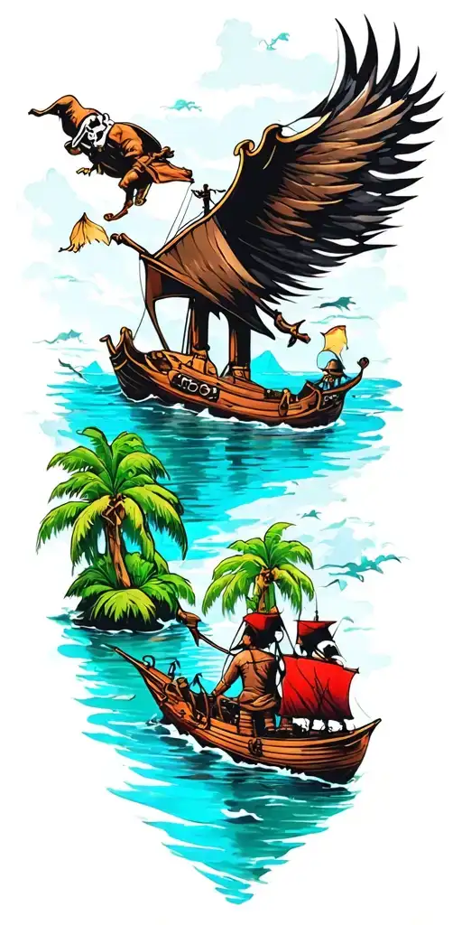 Full Sleeve With Pirates And A Lagoon