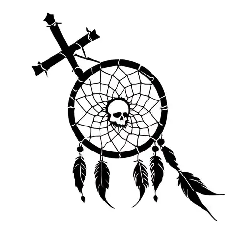 Skull Morphing Into Oklahoma Dream Catcher With Cross Background
