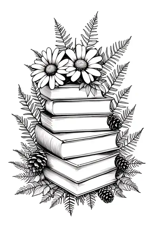 Books And Daisys And Pinecones And Ferns