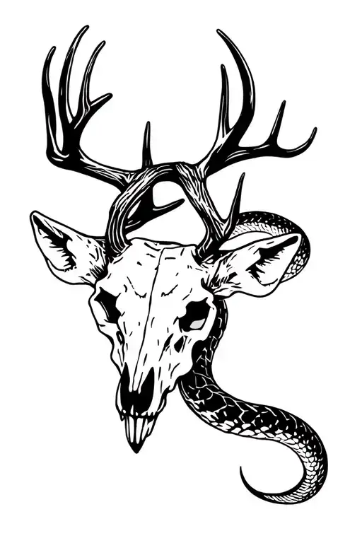 Rattlesnake And Deer Skull