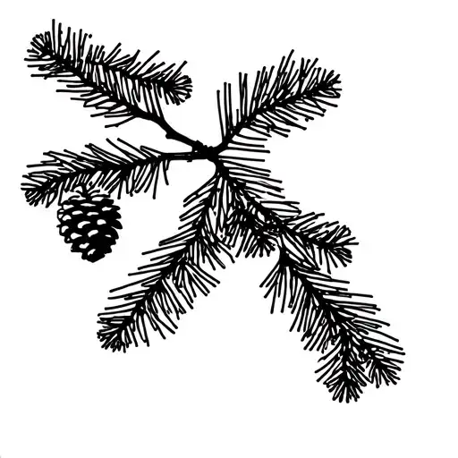 A Single Evergreen Tree Branch Seen Through A Small Window With A Pine Cone