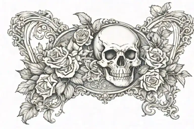 Victorian Frame Chest Piece With A Skull And Roses