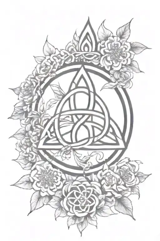 Celtic Trinity Symbol Surrounded By Flowers Intertwined Wrap Around Arm
