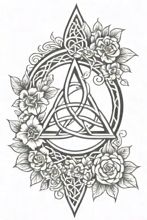 Celtic Trinity Symbol Surrounded By Flowers Intertwined Wrap Around Arm