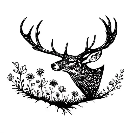 Decomposing Deer With Flowers Growing Out Of It Symbolizing The Balance Between Life And Death