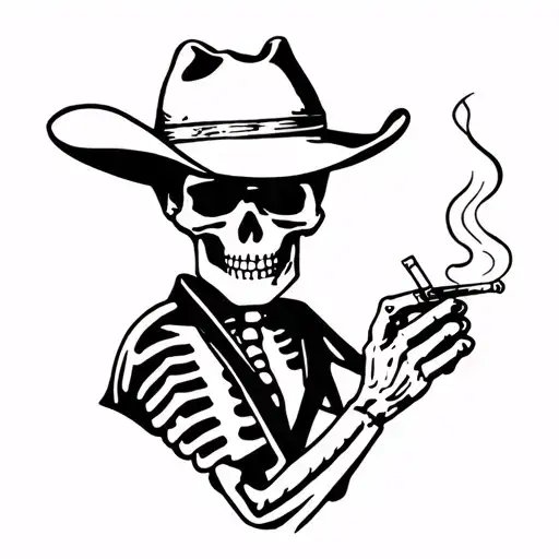 Skeleton Cowboy Smoking A Cigarette