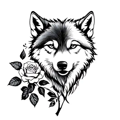 Wolf And Rose Growing Together