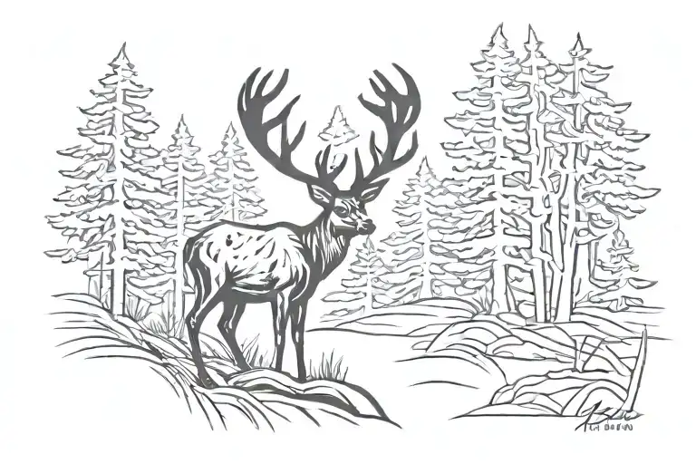 Deer Forrest Line Art