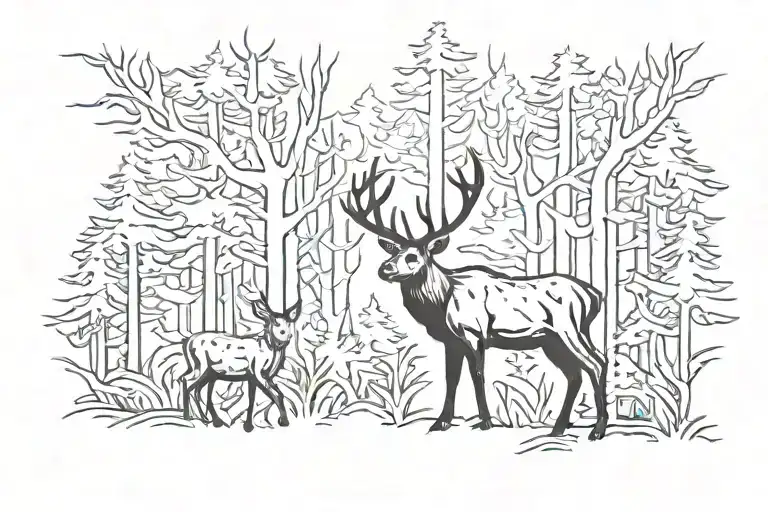 Deer Forrest Line Art