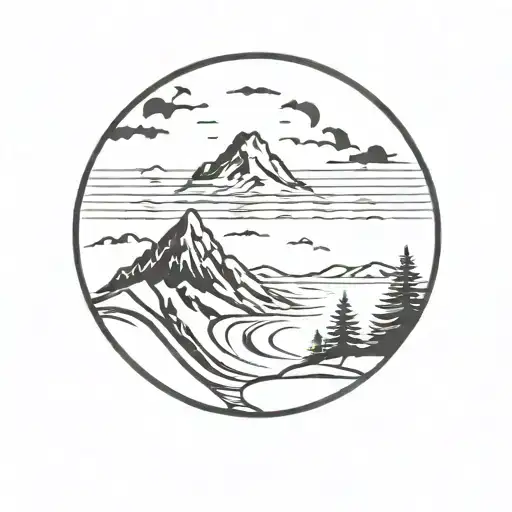 Mountain And Beach Inside A Circle Shape
