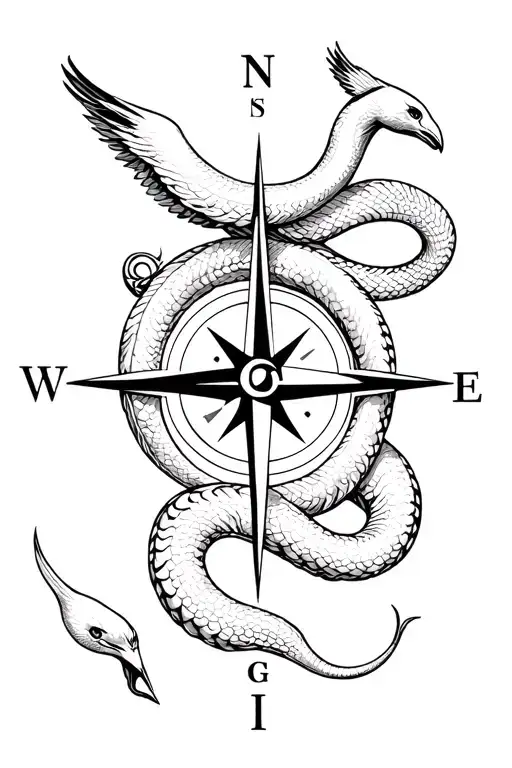 Create Illustration White Snakes In The Compass Against The Crow