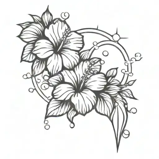 Cheery Blossom And Hibiscus Flower And Sun Setting