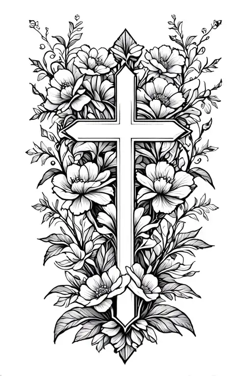 Cross Wrapped In Flowers And Vines