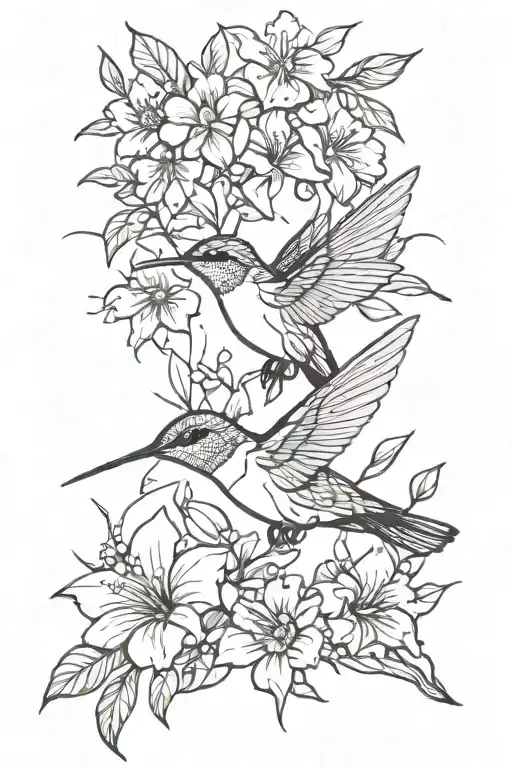 Humming Bird With Flowers