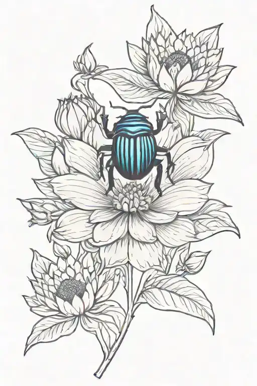 Scarab Beetle Flying Surrounded By Ornamental Egyptian Lotus Flower
