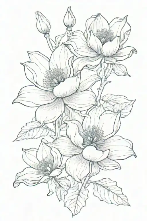 Really Long Fineline Only One Magnolia Surrounded By Lines