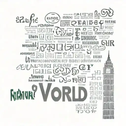 World Landmark With Different Language Written Vertically