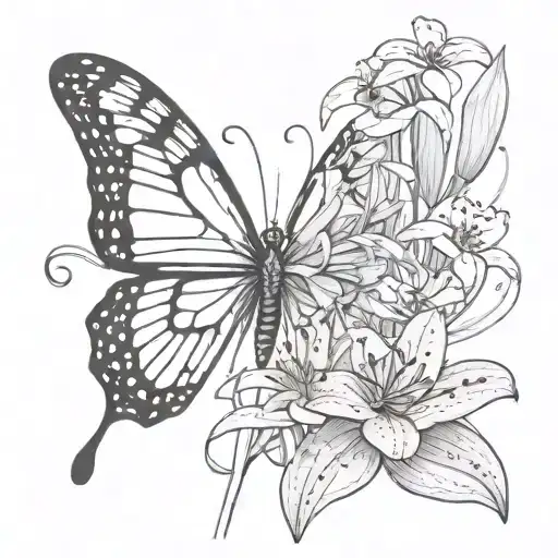 3D Butterfly Flapping Its Wings With A Spider Lily