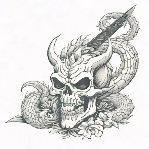 Skull Japanesedragon With Knife