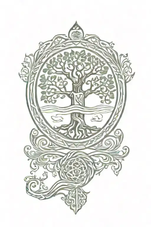 Norse Yggdrasil Tree And Protection Symbol