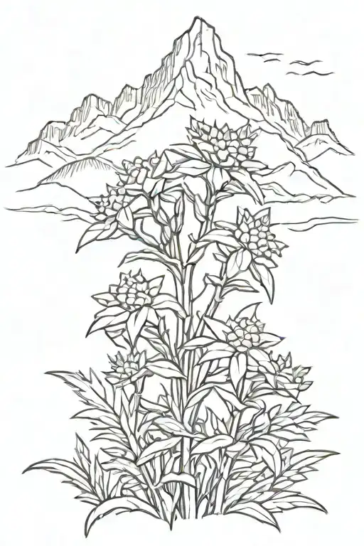 Edelweiss Flowers Growing In Front Of Mountain Range Silhouette