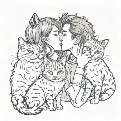 Girl Kisses Guy And Two Cats