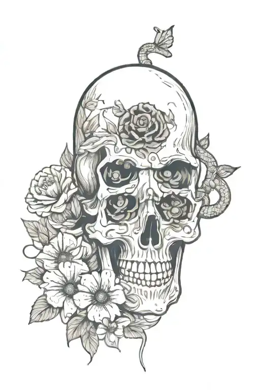 Skull With Flowers And A Snake