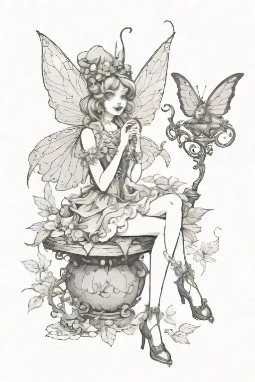 Fairy Sitting With Legs With A Smoking Pipe In Her Mouth