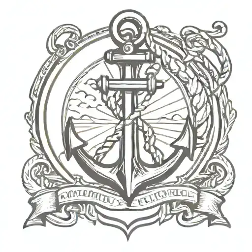Anchor And A Rifle Inside An Oval Like Marine Style