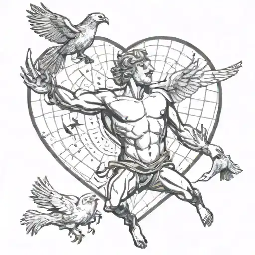 Atlas Holding A Heart With Birds Flyging Around