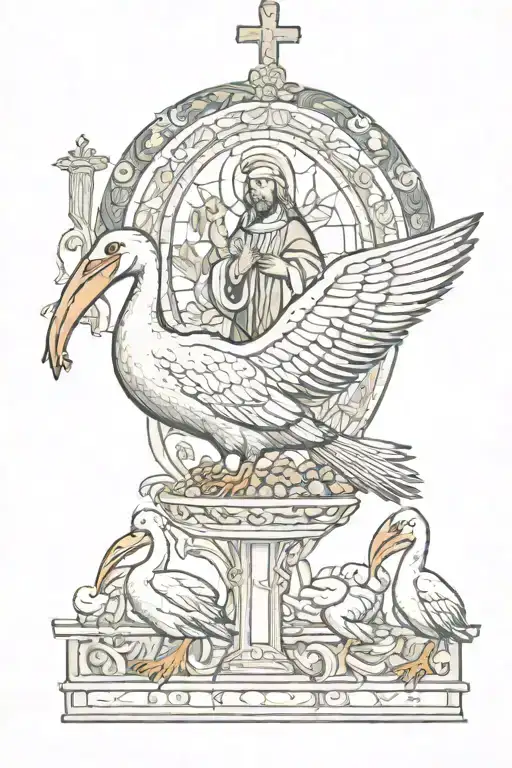 Jesus Depicted As The Pelican Feeding His Children With His Own Blood Like In Old Church Mosaiques