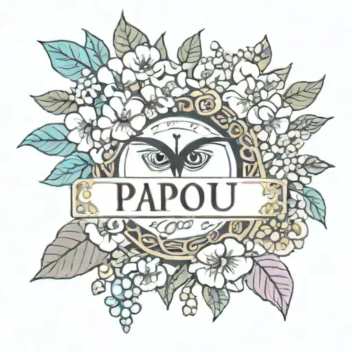 Combine The Evil Eye Symbol With A Bouquet Of Bougainvillea Flowers And The Word Papou