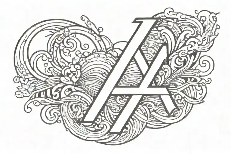 Water Element And The Letter A Blackwork