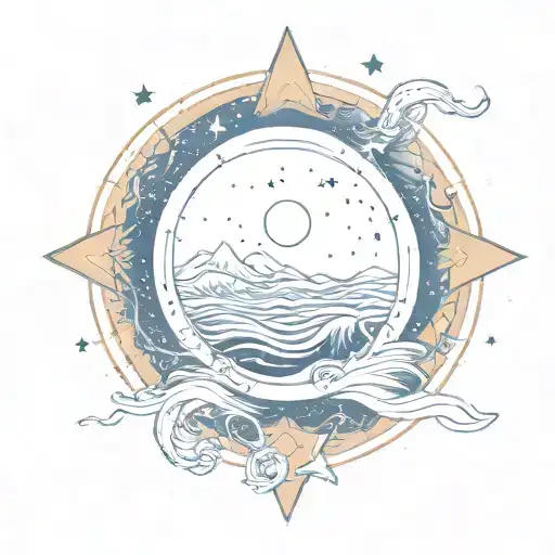 A Constellation Themed Tattoo Incorporating Elements Of Mythology And Waves