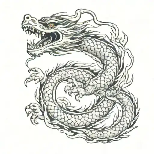 Japanese Dragon With A Small Body Breathing Fire