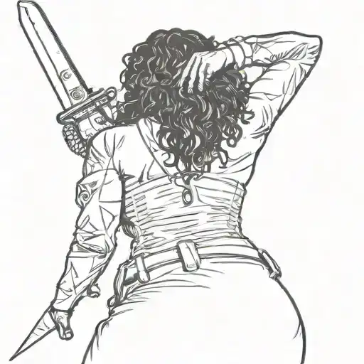 Black Women Sexy Back Facing Holding Knife Surrounded