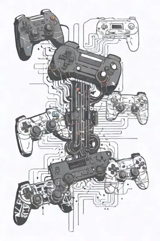A Video Editing Timeline With Gaming Controllers Intertwined With Music Notes