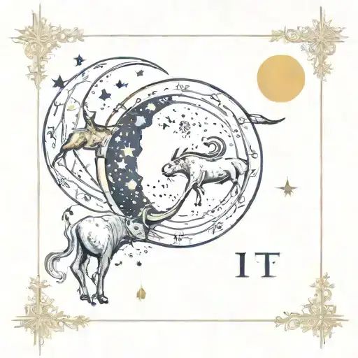 Moon Tarot Card With Gemini And Taurus Constellations