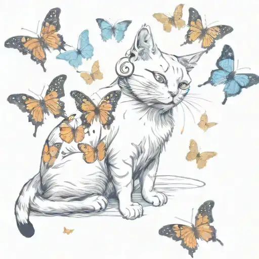 Butterflies Around The Cat Wearing Headphones Symbolizing Empathy
