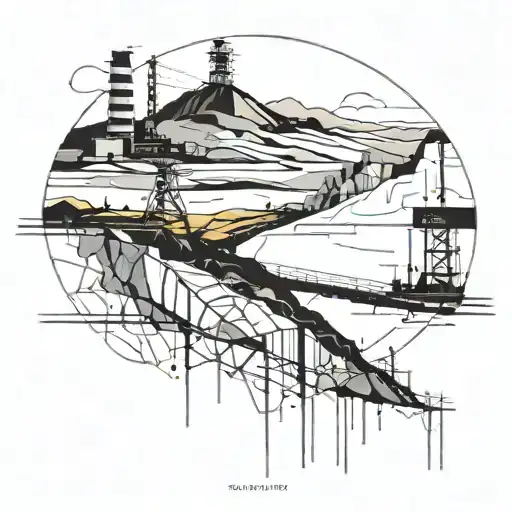 Abstract Black Mountain Landscape Incorporating Industrial Elements