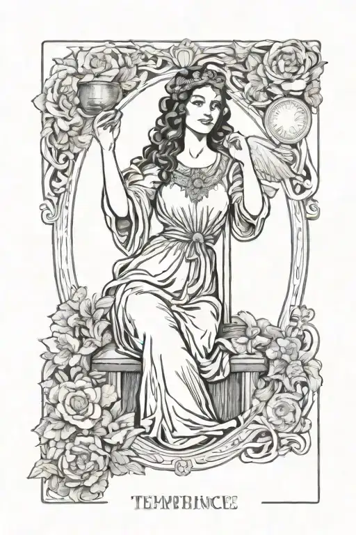 Black And White Temperance Tarot Card Featuring Beautiful Woman
